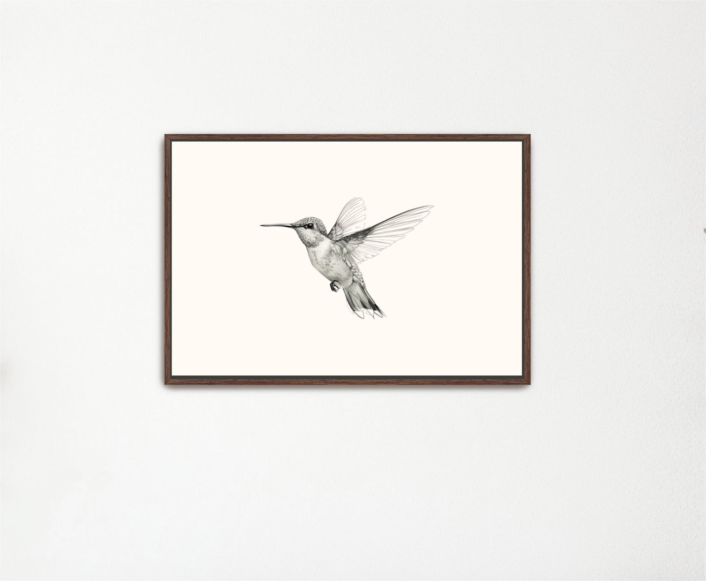 a black and white photo of a hummingbird in flight