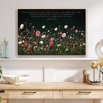 a picture of a flower field with a bible verse