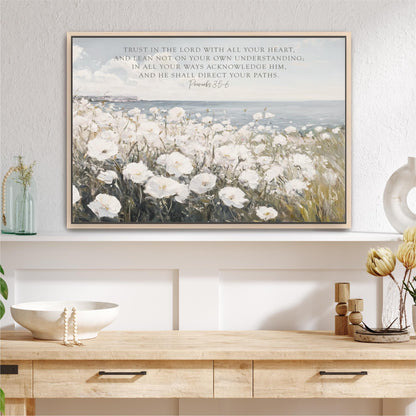 a painting on a wall above a wooden table