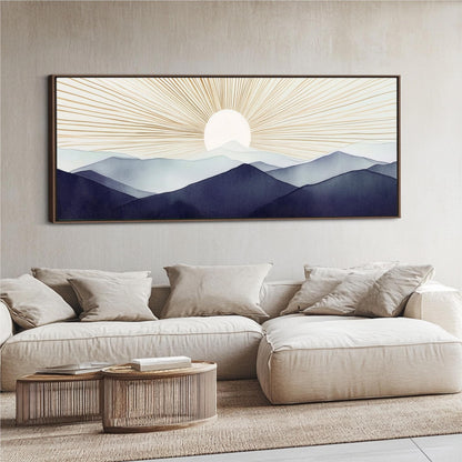 a living room with a large painting on the wall