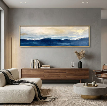 Abstract Navy Blue Gold Ocean Panoramic