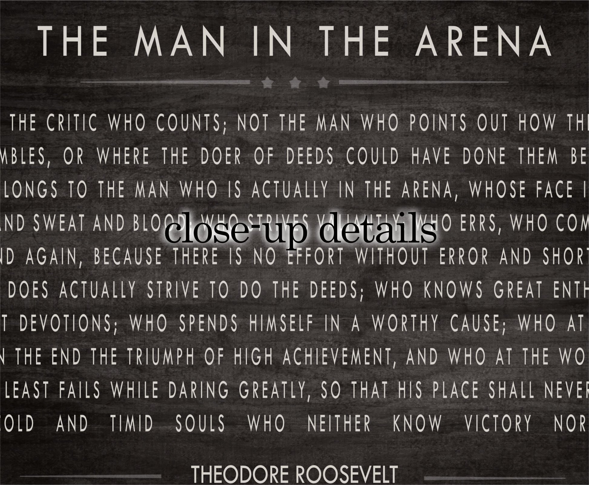 a quote by Theodore Roosevelt, a famous American president, which is displayed in a large font against a dark background. The quote is a famous speech that discusses the importance of perseverance and determination in achieving success.