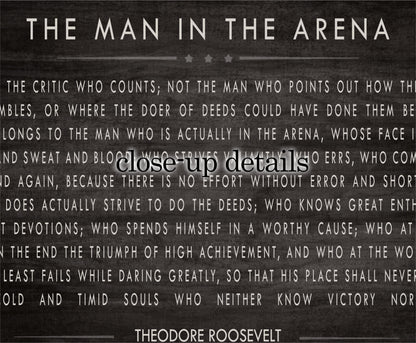 a quote by Theodore Roosevelt, a famous American president, which is displayed in a large font against a dark background. The quote is a famous speech that discusses the importance of perseverance and determination in achieving success.