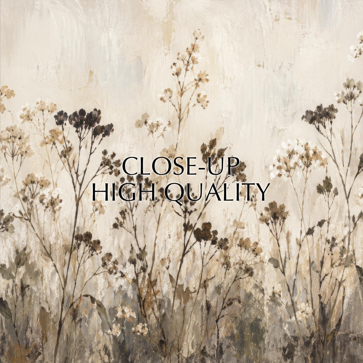 The image is a close-up of a painting featuring a field of flowers and plants.