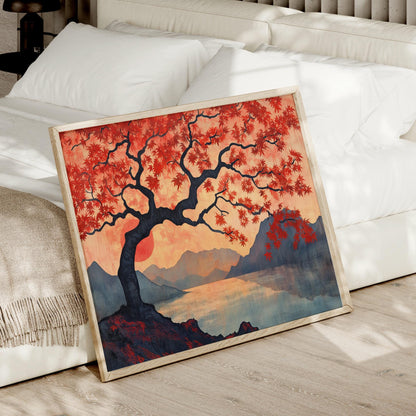a picture of a tree with red leaves on it