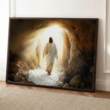 Jesus Resurrection Empty Tomb Wall Art, Landscape He Is Risen Christian Decor, Easter Faith Canvas Print