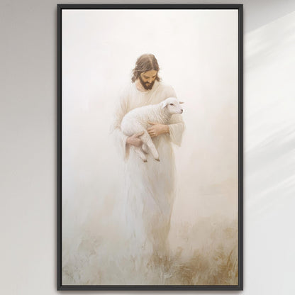 "Jesus and Lost Sheep" Minimalist Christian Wall Art

A timeless meditation on divine compassion, this minimalist Christian artwork captures the profound parable of the Good Shepherd. portrait