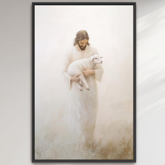 "Jesus and Lost Sheep" Minimalist Christian Wall Art

A timeless meditation on divine compassion, this minimalist Christian artwork captures the profound parable of the Good Shepherd. portrait