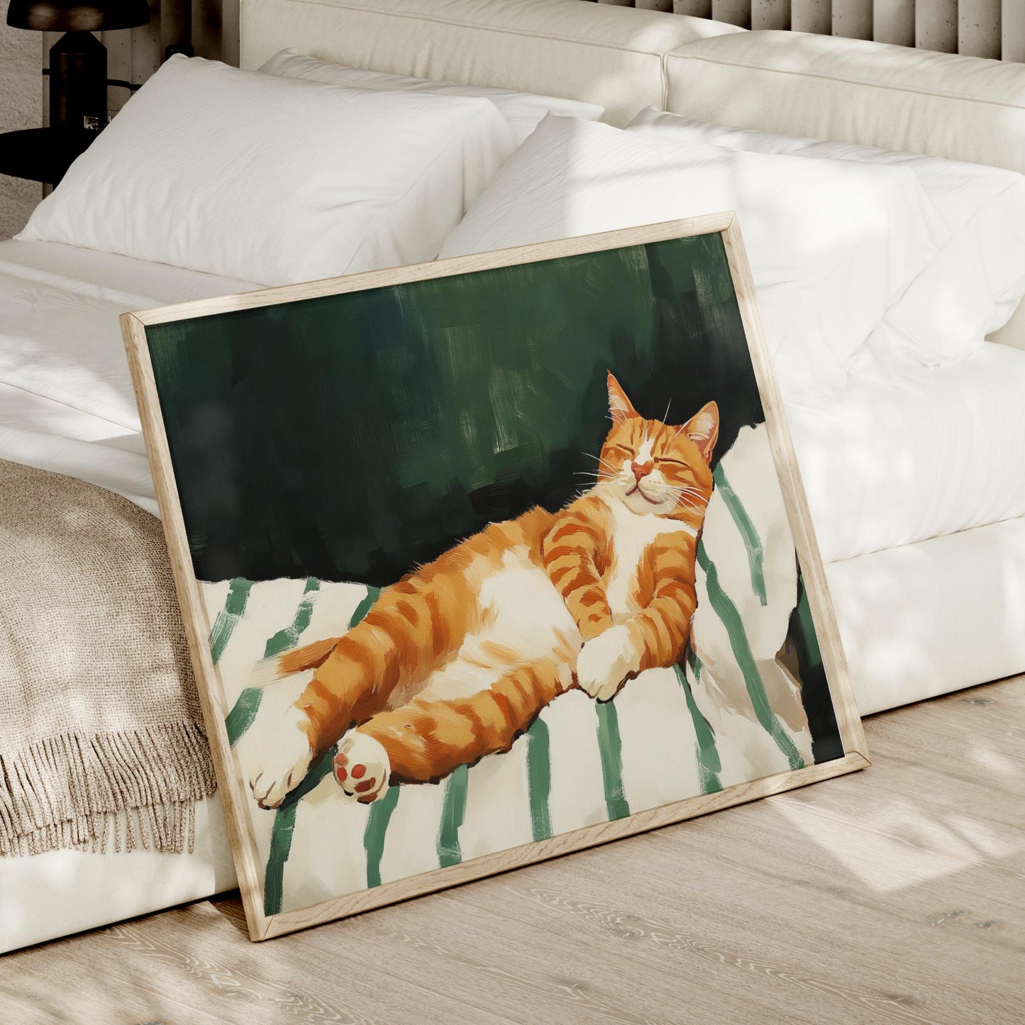 a picture of a cat laying on a bed