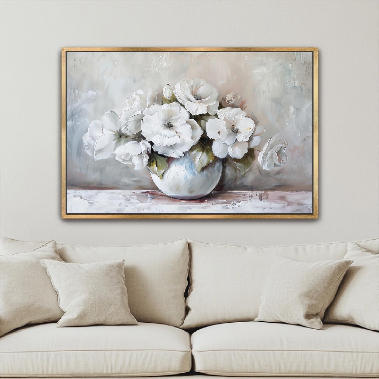"White Roses" Vase Art Vintage Cottage