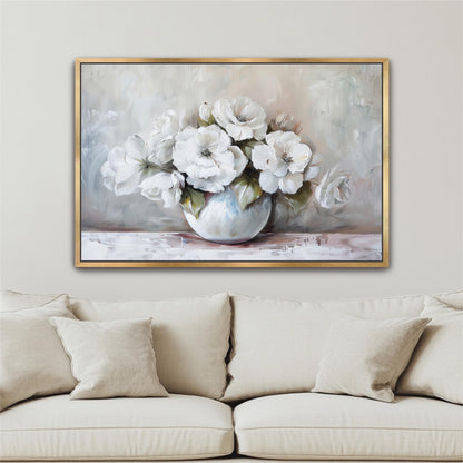 "White Roses" Vase Art Vintage Cottage