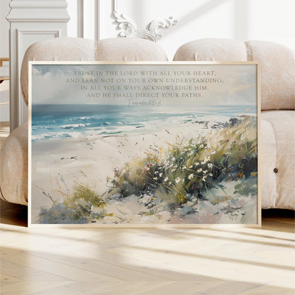 a painting of a beach with a quote on it