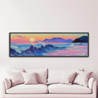 a living room with a couch and a painting on the wall