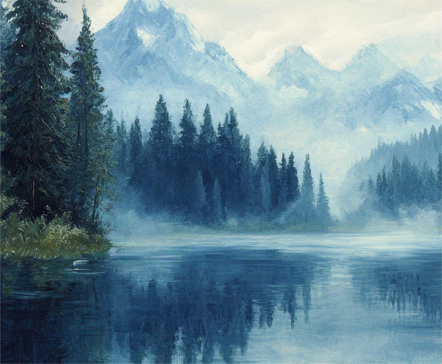 "Quiet Morning" Mountains Lake Forest Art