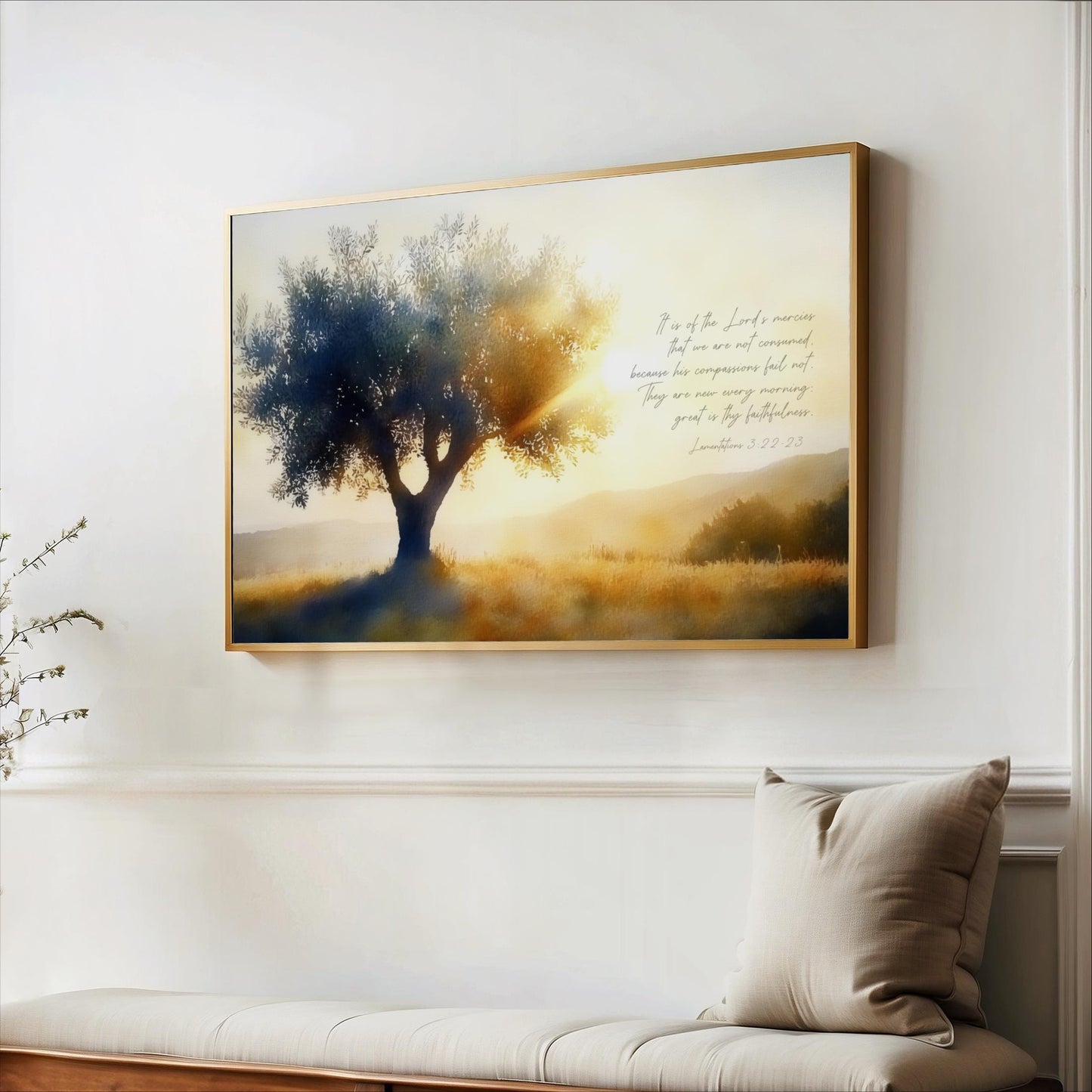 a serene landscape with a tree silhouetted against a warm, golden sunset. The text overlay on the image reads "It is the Lord's mercy that we are not consumed because he is so great and good. He is new every day, and he is not consumed. He is the light of the world, and he is the hope of the world. Philippians 3:1-3".