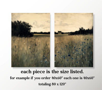The image is a collage of two paintings depicting a field with tall grass and trees. Each painting is 40x60 inches in size, as indicated by the text.