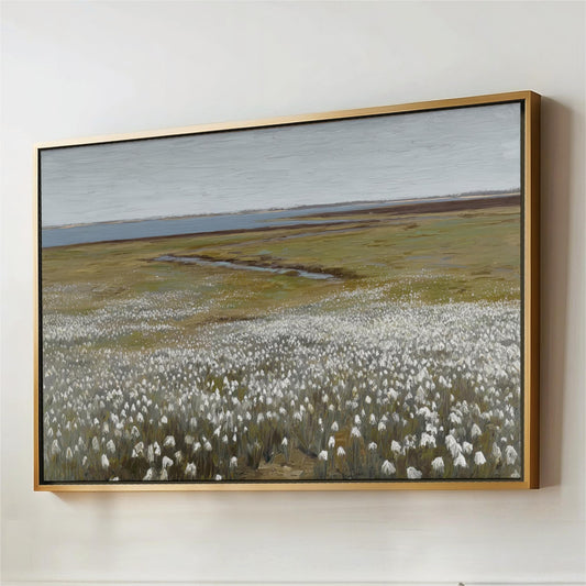 neutral meadow landscape Coastal Wall art with white flowers framed canvas , neutral oil painting, abstract watercolor, nature landscape art, large framed canvas, modern living room, nature wall decor, wall art decor print, sky meadow landscape, country farmhouse white flowers landscape, floral landscape paintings, botanical landscape art, farmhouse decor, modern farmhouse wall art, large farmhouse wall decor, f