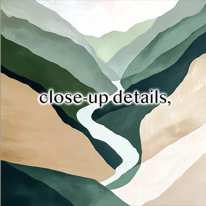 The image is a close-up of a mountain landscape with a winding river flowing through it.