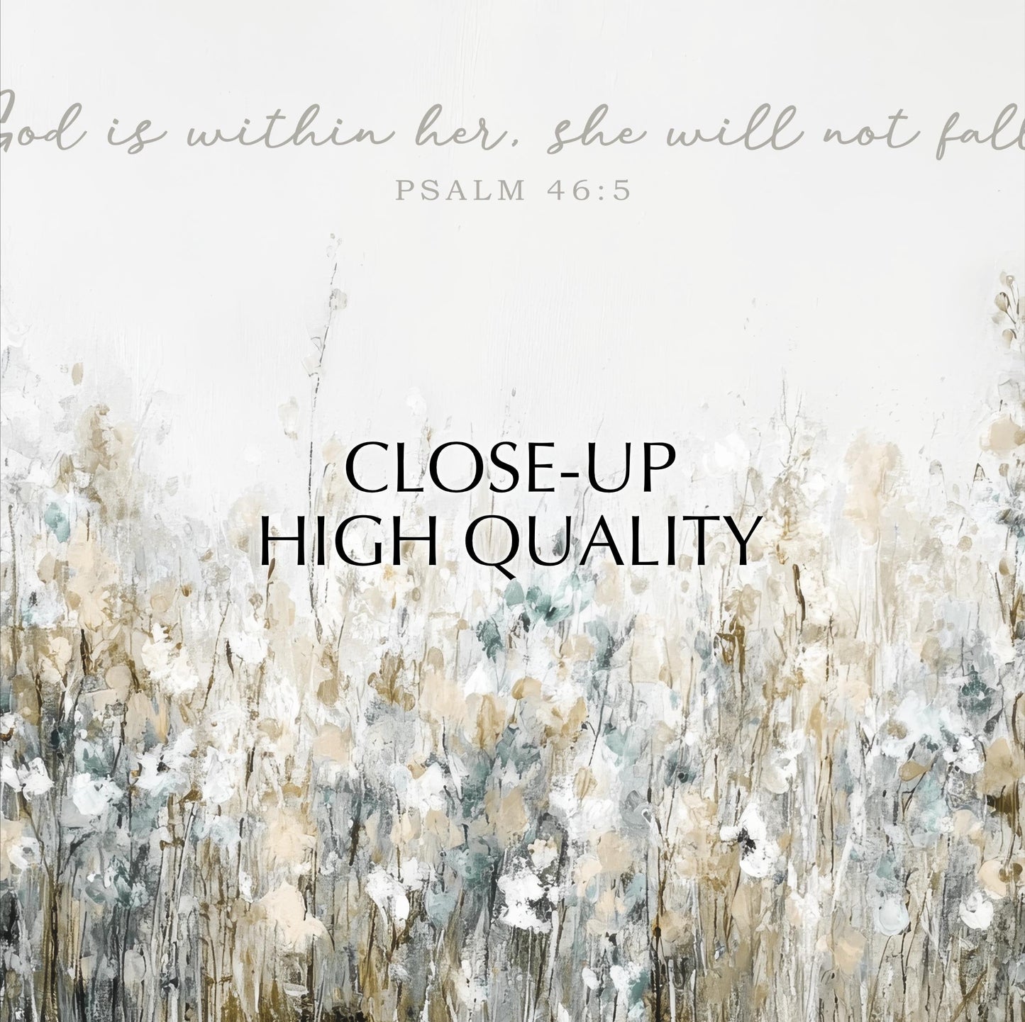The image is a close-up of a field of flowers, with a Bible verse from Psalm 46:5 overlaid on the scene.