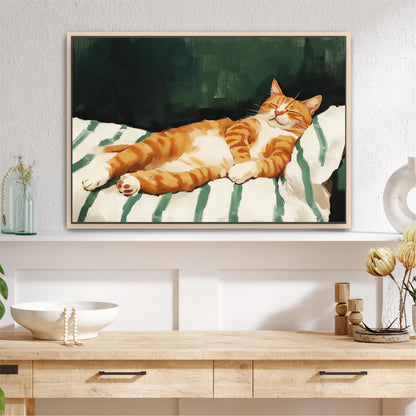 a painting of a cat laying on a blanket