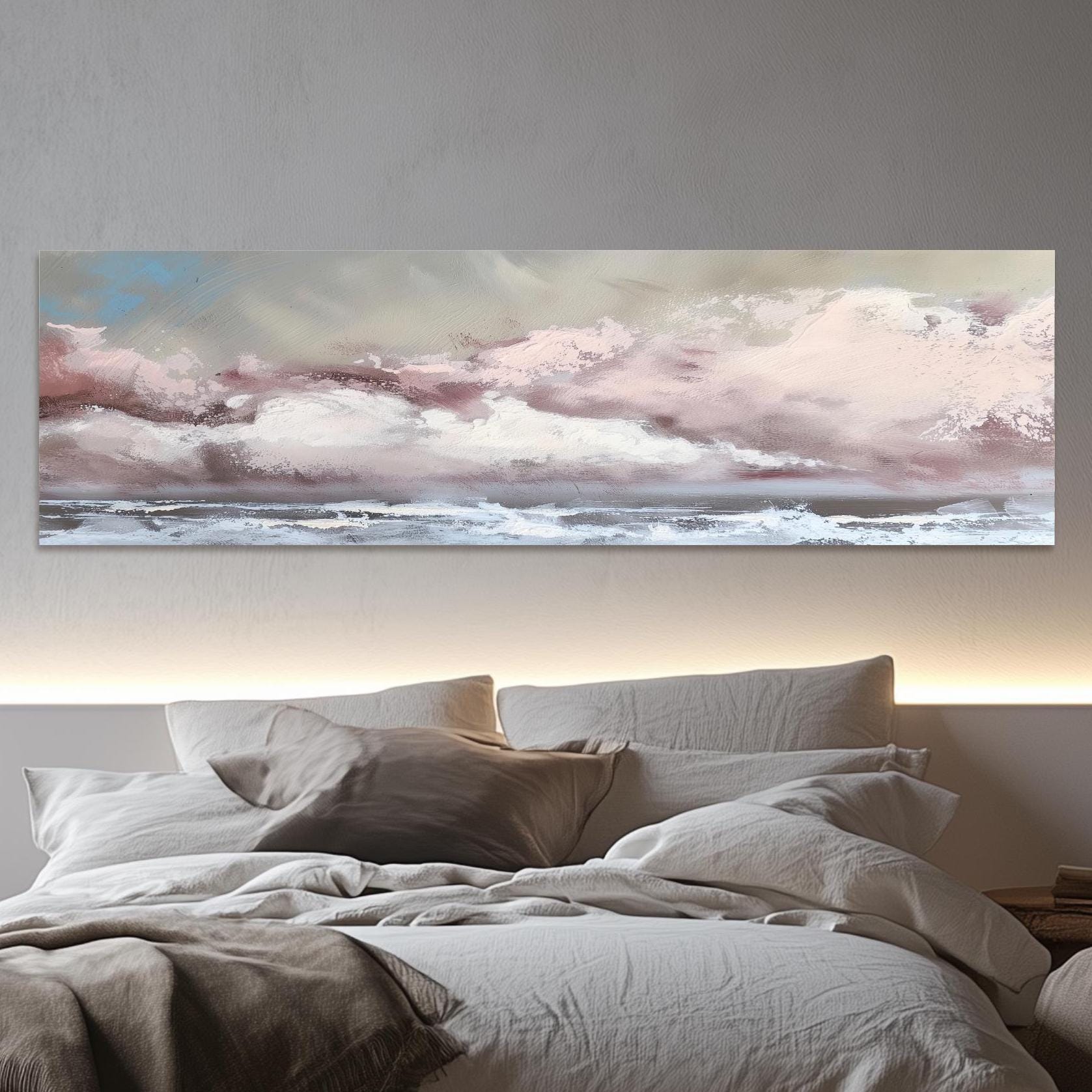pink clouds and sea abstract art