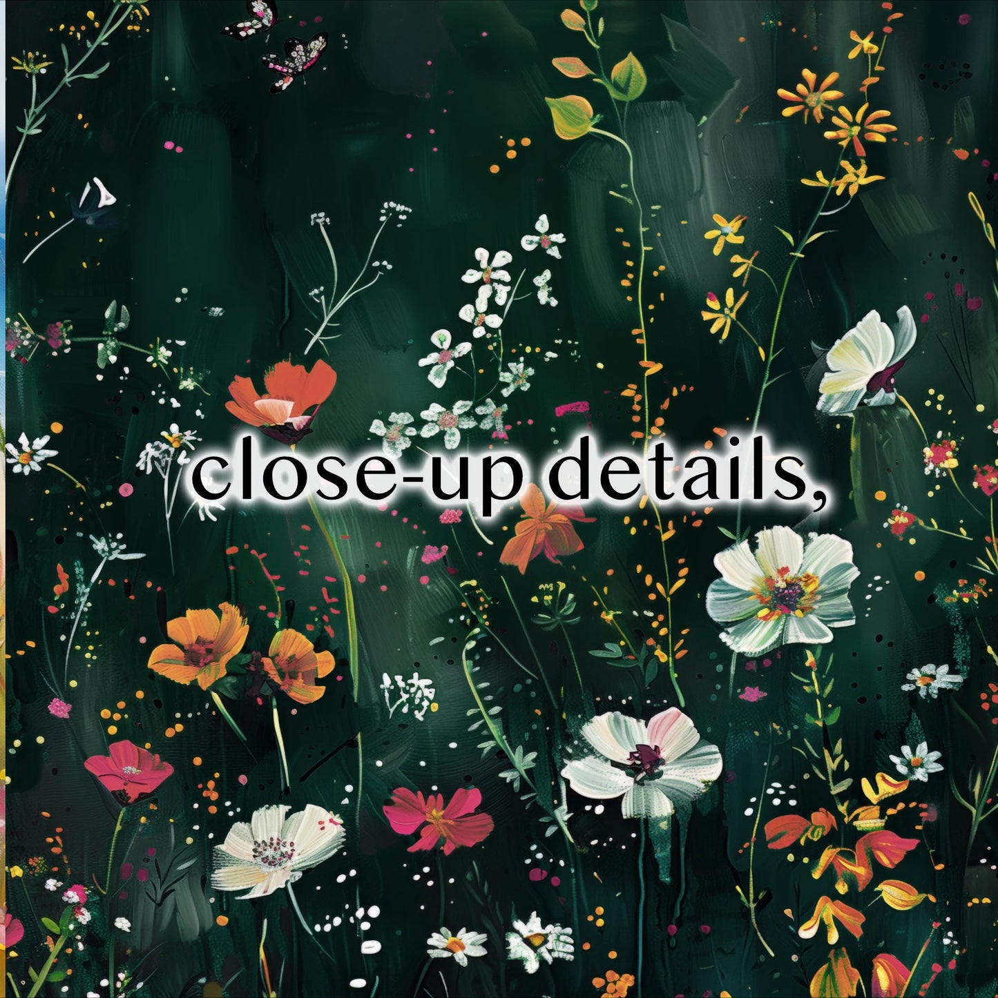 The image is a close-up of a vibrant and colorful floral arrangement, featuring a variety of flowers in shades of orange, white, and yellow against a dark green background.
