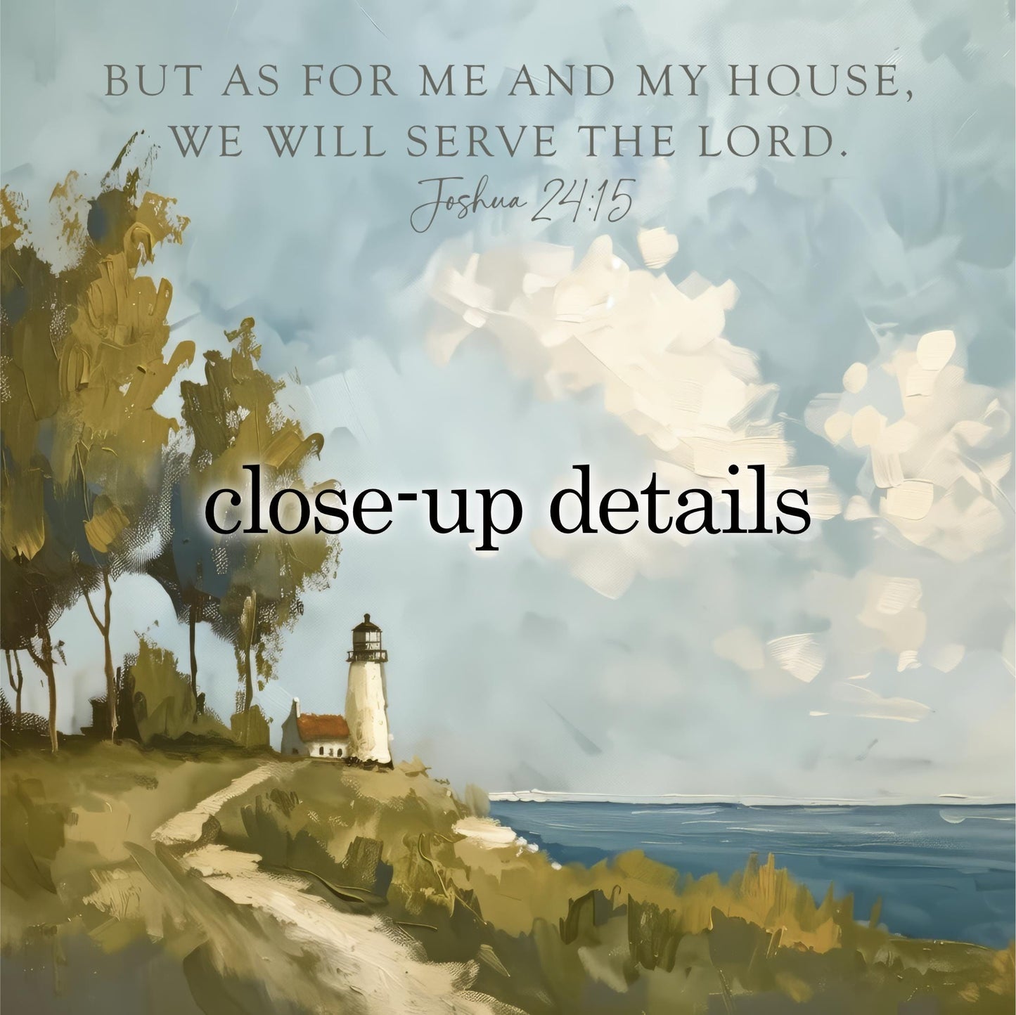 a lighthouse on a cliff overlooking the ocean, with a serene landscape and a cloudy sky in the background.