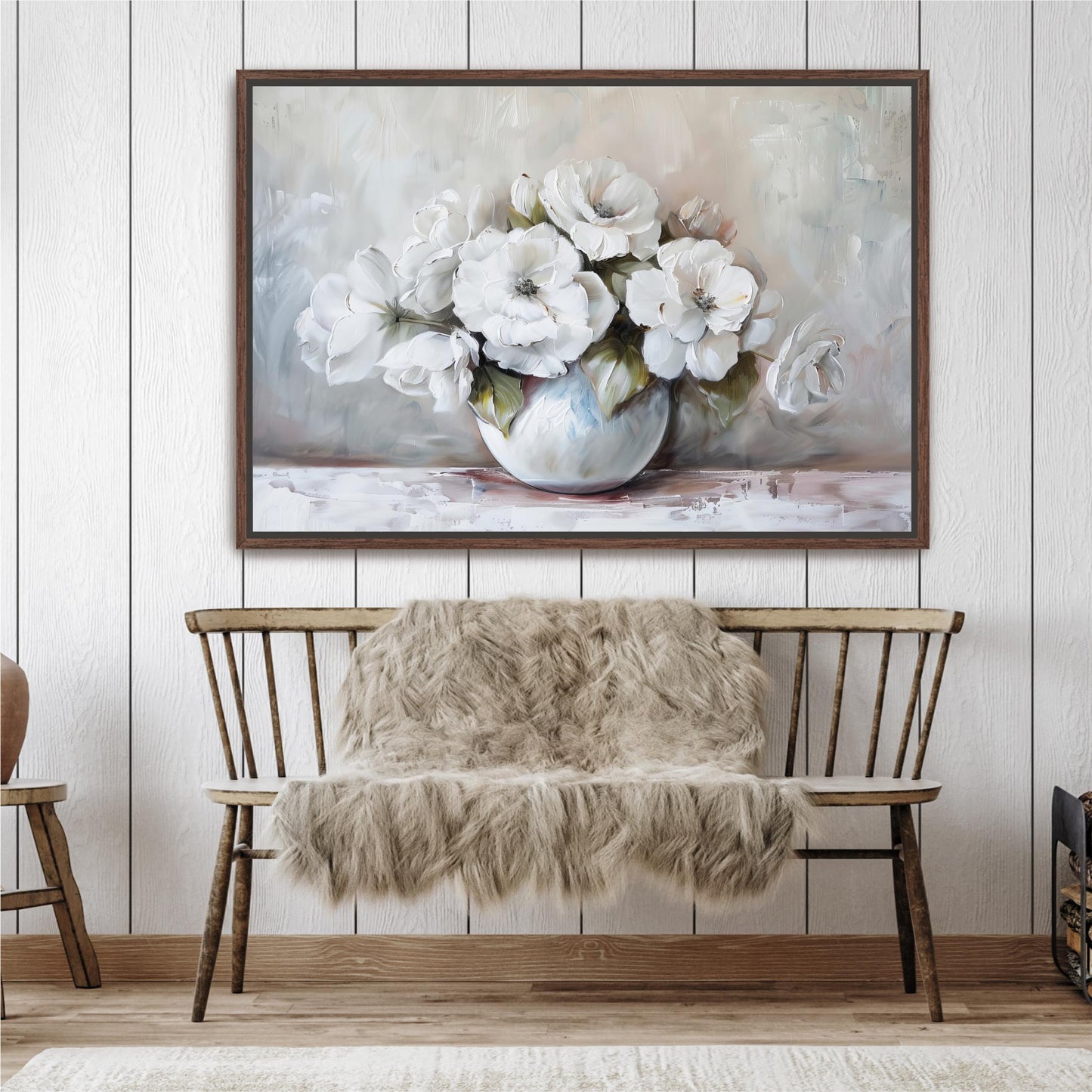 "White Roses" Vase Art Vintage Cottage
