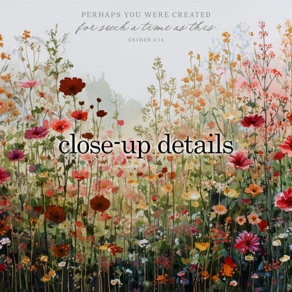 The image is a vibrant and colorful depiction of a field filled with various types of flowers, including red, pink, orange, and yellow blooms. The flowers are arranged in a way that creates a sense of depth and dimension, with some flowers appearing closer to the viewer and others further away. The image is a close-up of the flowers, showcasing their intricate details and the beauty of nature.
