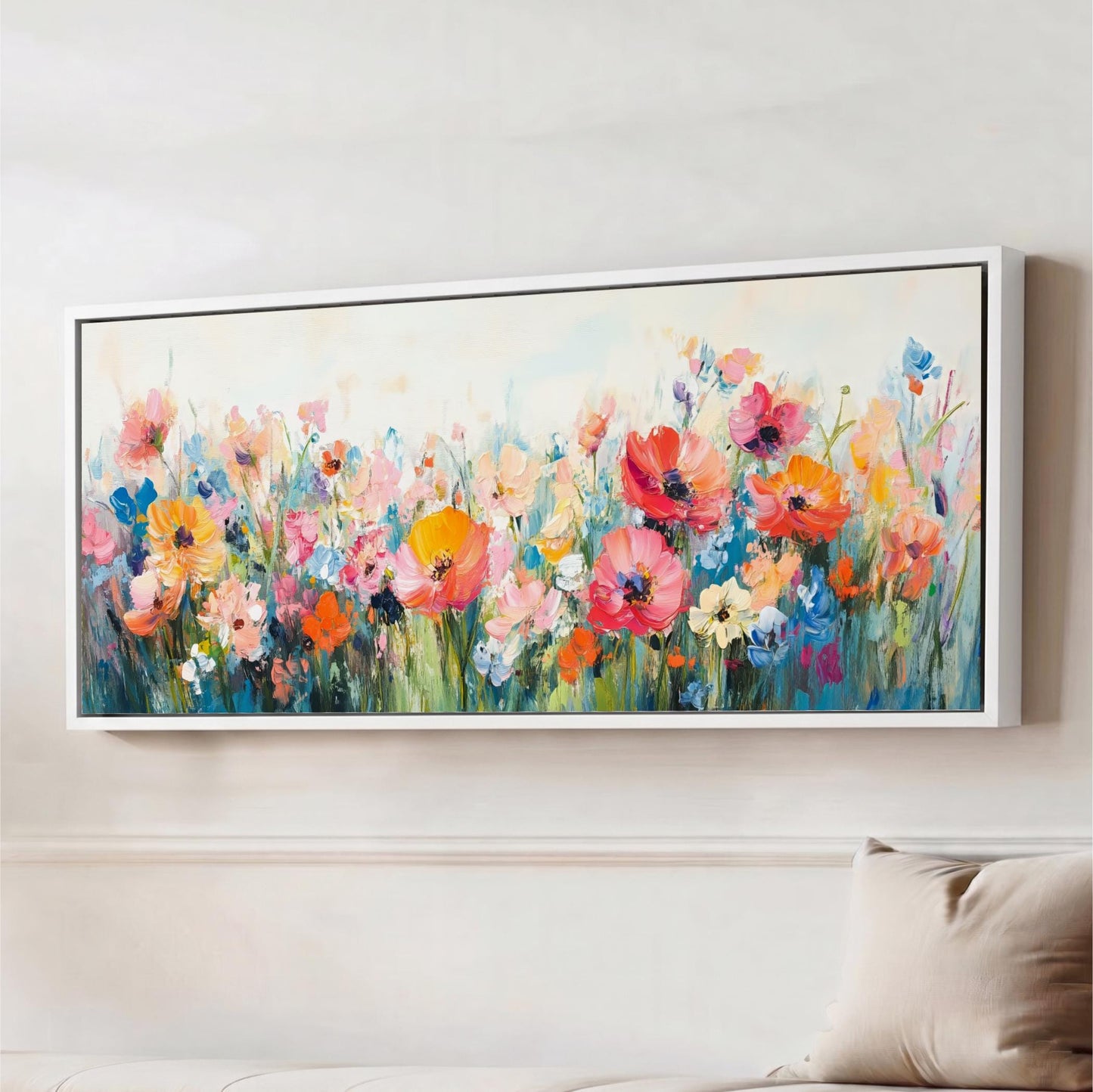 This wildflower wall art blends an abstract texture look with botanical details, creating a light and airy feel that instantly brightens any space. Inspired by open fields and peaceful countryside landscapes, it’s perfect for adding a touch of nature and color to your room.