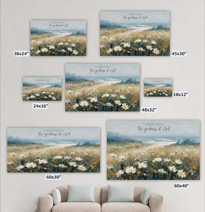 a collection of six different sizes of paintings or prints, each depicting a field of flowers. The text "I have seen" is visible in each image, suggesting that the viewer has observed the beauty of the flowers in the field.