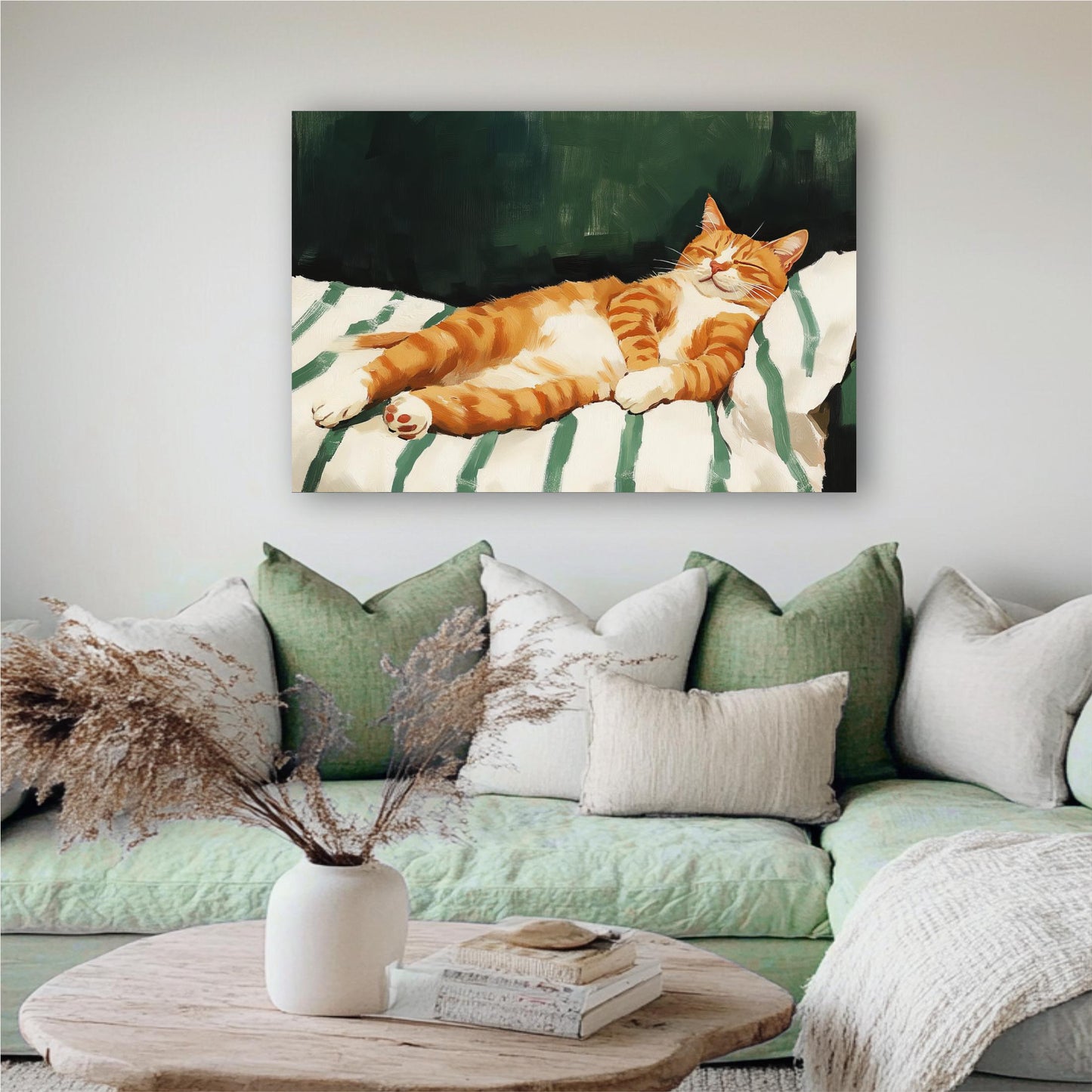 a painting of a cat laying on a couch
