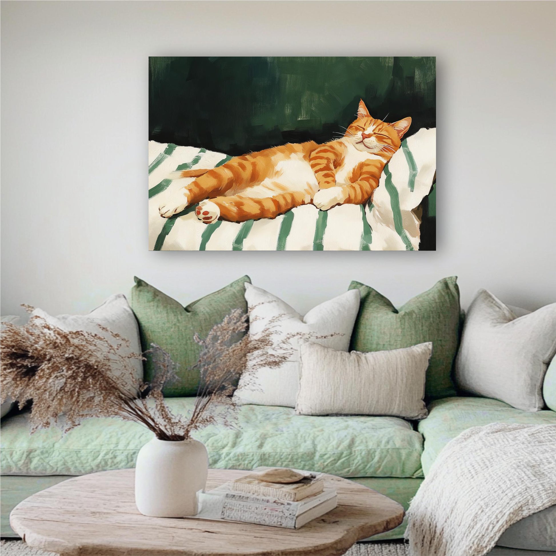 a painting of a cat laying on a couch