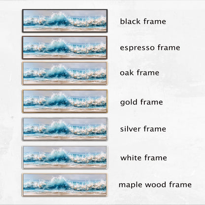 a series of framed pictures, each with a different frame color and style, arranged in a row.