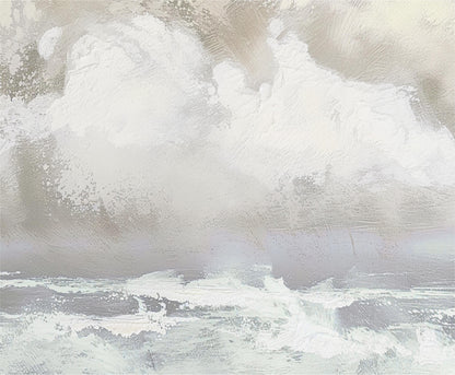 a painting of a man riding a surfboard in the ocean
