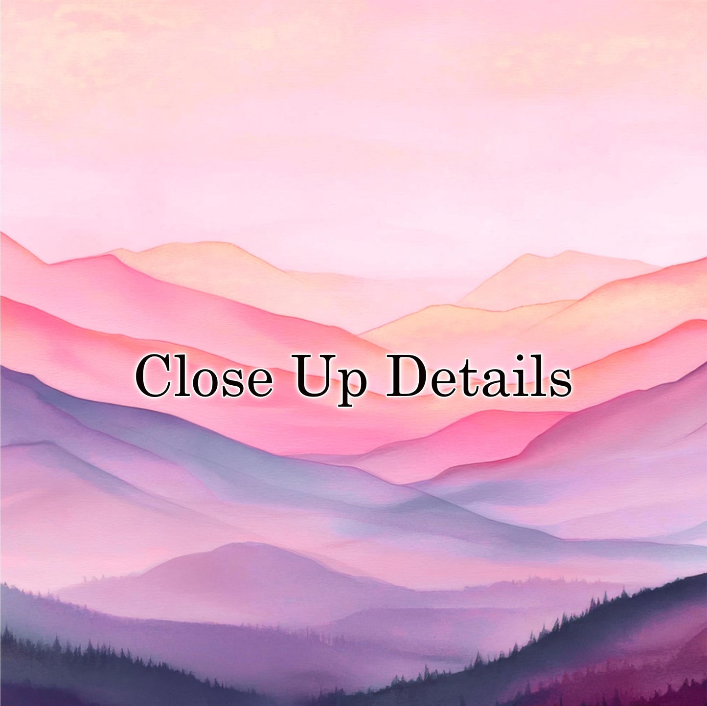 a serene landscape with mountains in the background, featuring a gradient of pink and purple hues.