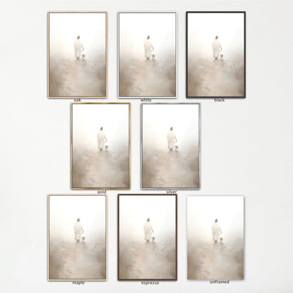 a series of photographs of a man standing in a foggy field