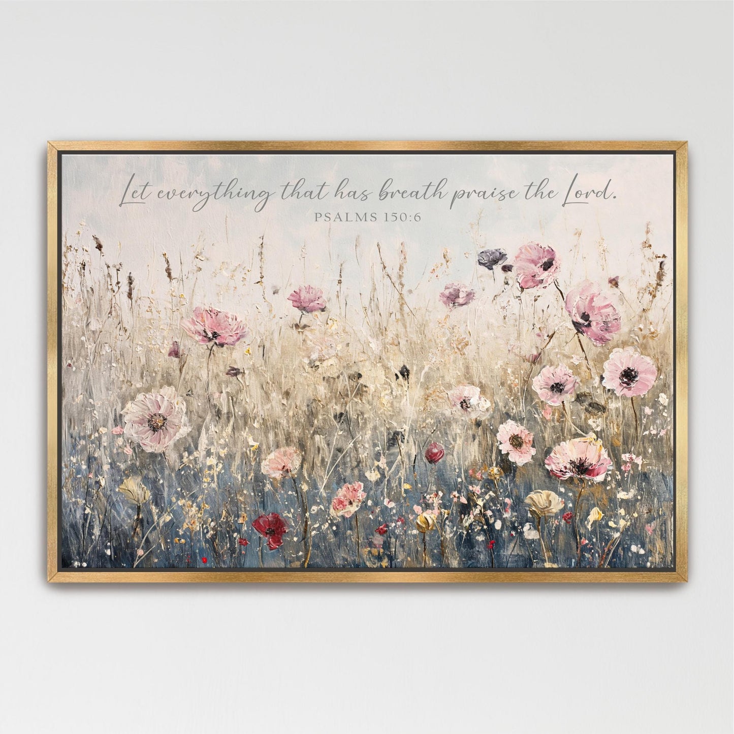 Let Everything That Has Breath Praise the Lord Wall Art, Scripture Frame Canvas Print Christian Floral Pink Artwork Decor, Psalm 150:6