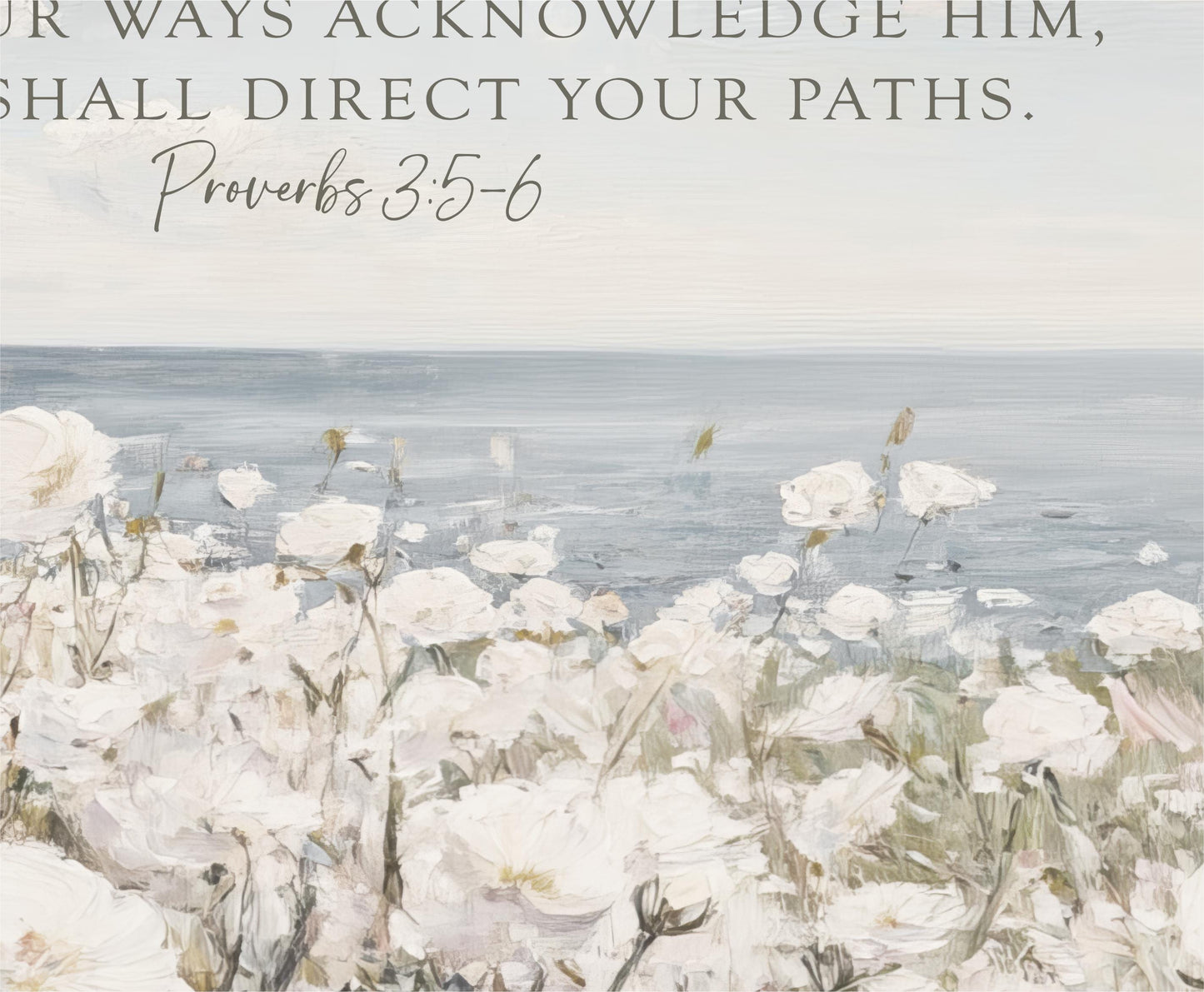 a painting of white flowers with a bible verse