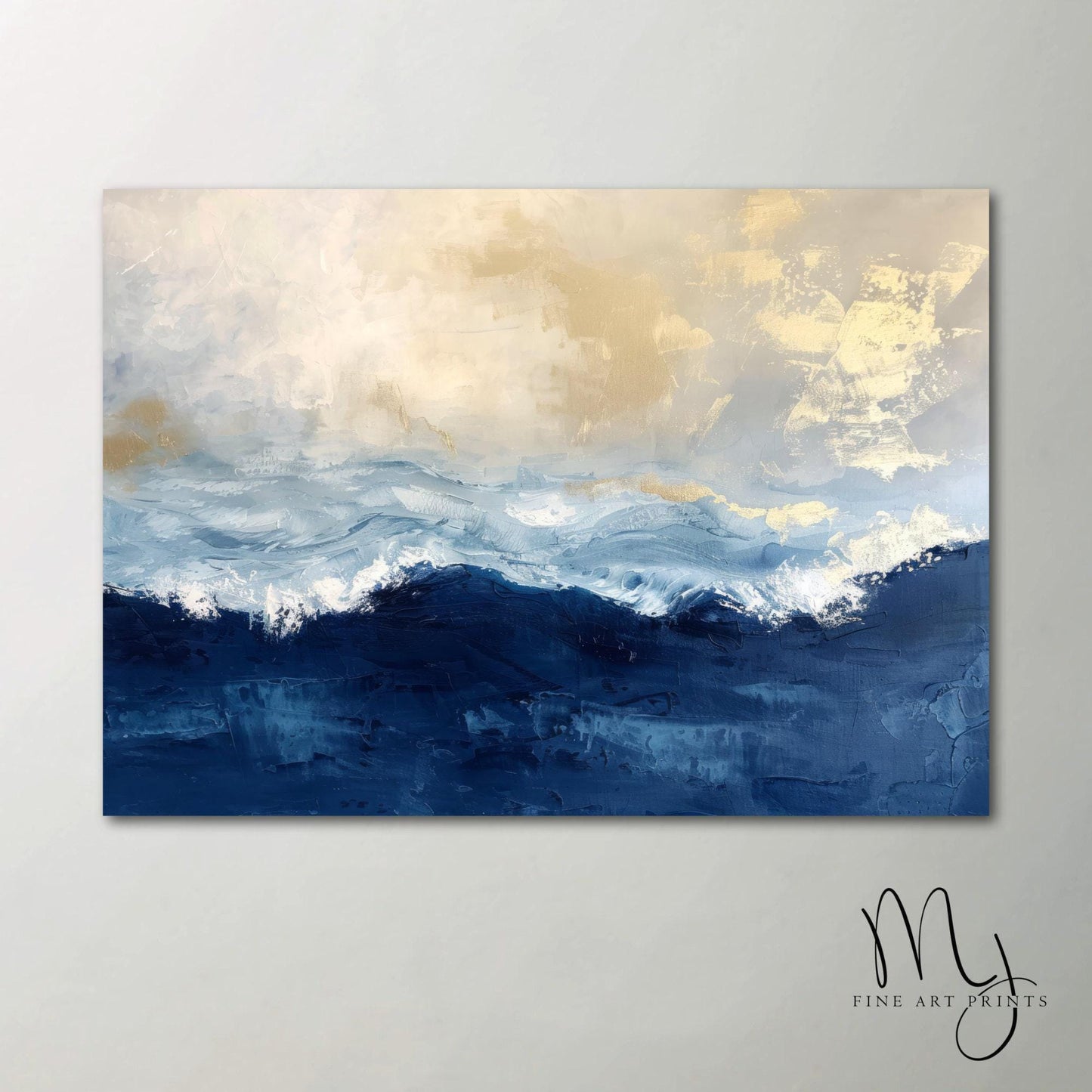 "Deep Blue Sea" Abstract Navy Blue Gold Ocean Art