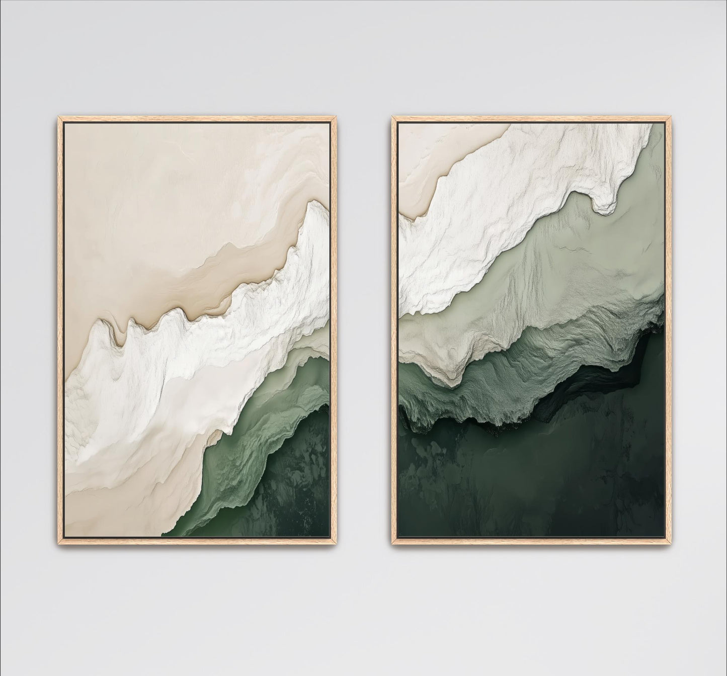 Abstract Sage Green Set of 2 Wall Art, Beige Minimalist Beach Ocean Wave Artwork, Large Framed Canvas Wabi-Sabi, Living Room Horizontal