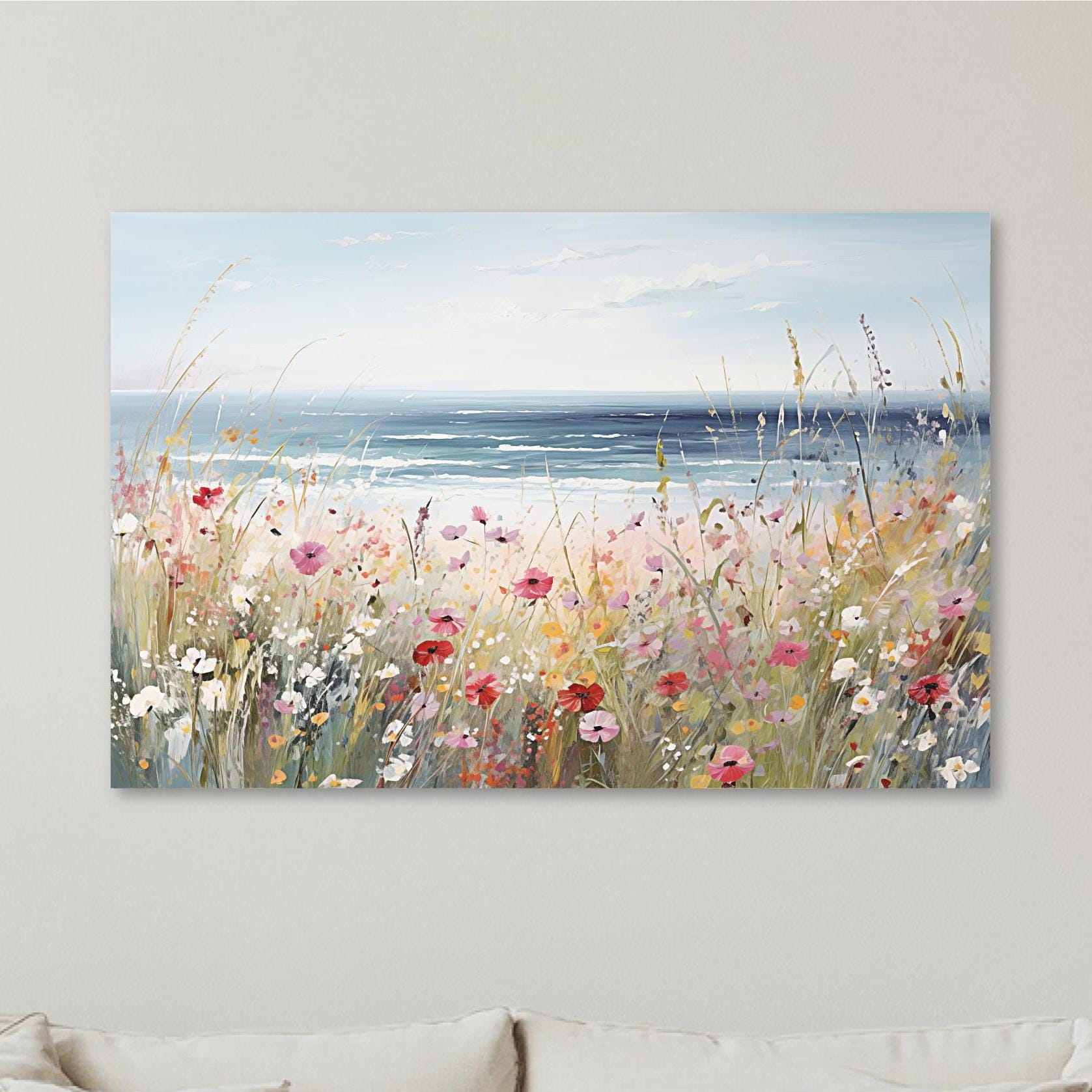 field of wildflowers seascape printed art