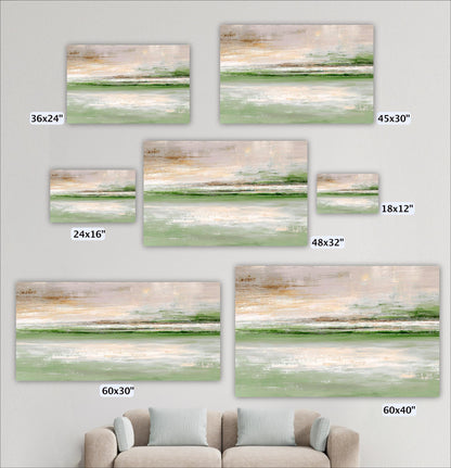 a collection of six landscape paintings, each with a different size, arranged on a wall. The paintings vary in size, ranging from 36x24" to 48x32" and 45x30". In the foreground, there is a couch, providing a contrast to the large, detailed paintings.