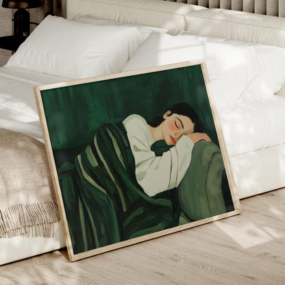 a painting of a woman laying on a bed