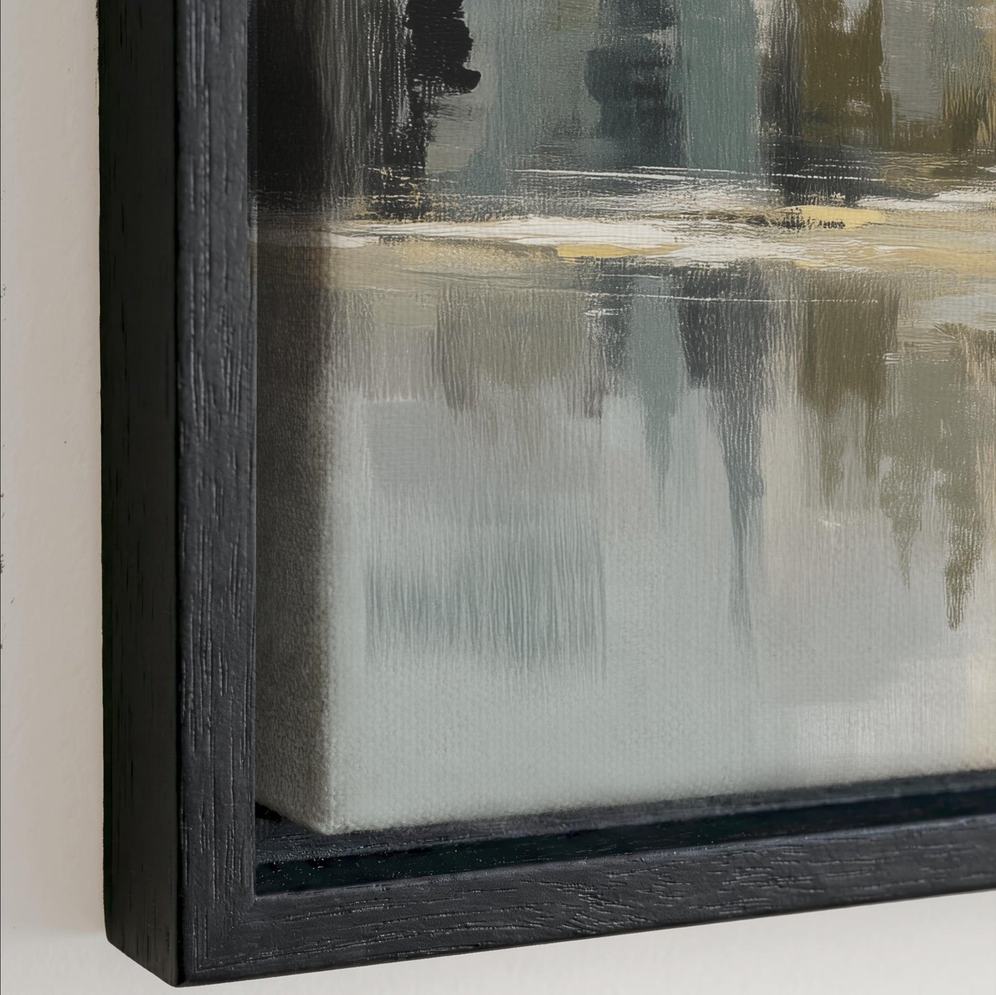 The image is a close-up of a framed painting with a textured, abstract background.