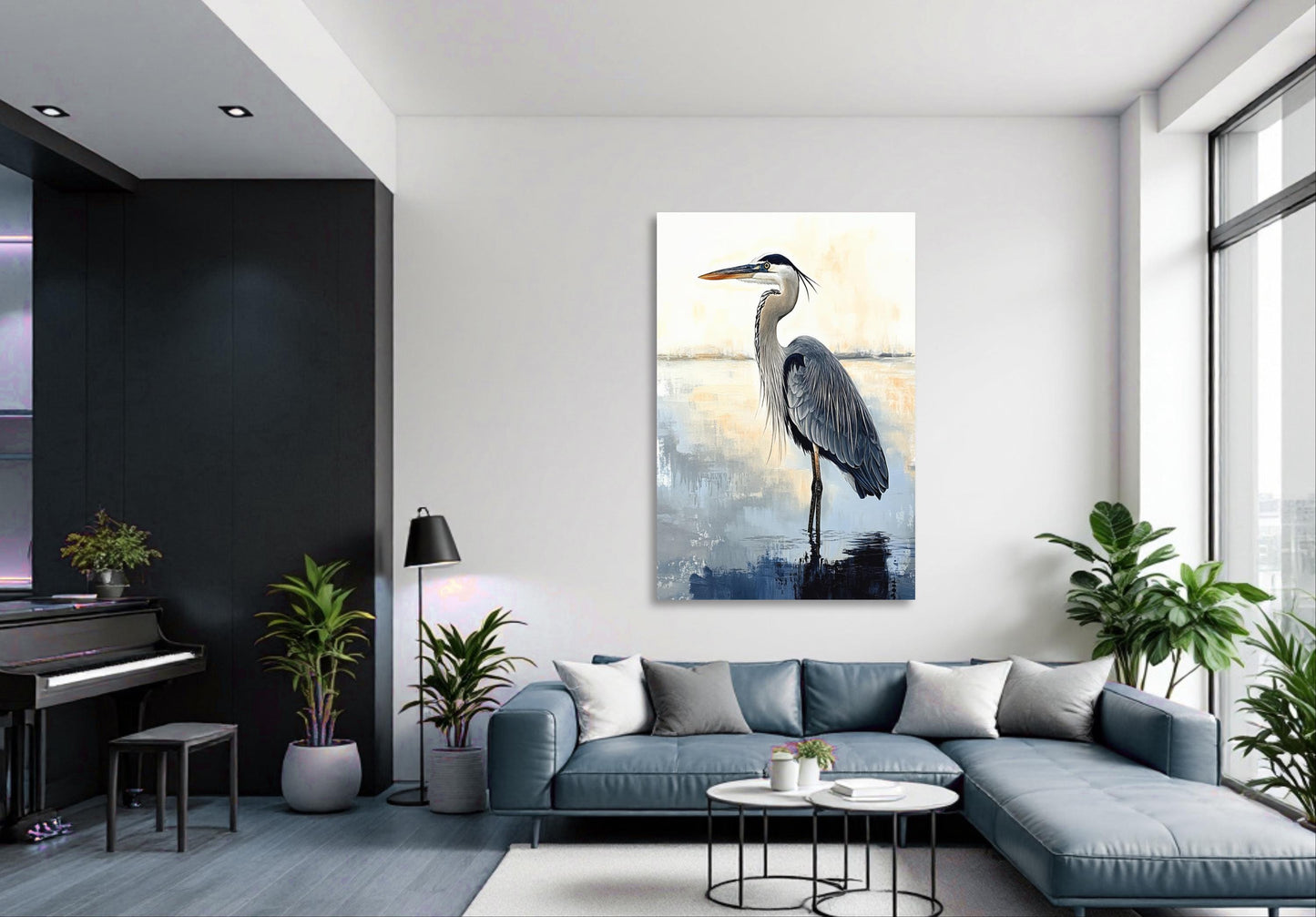a living room filled with furniture and a painting on the wall