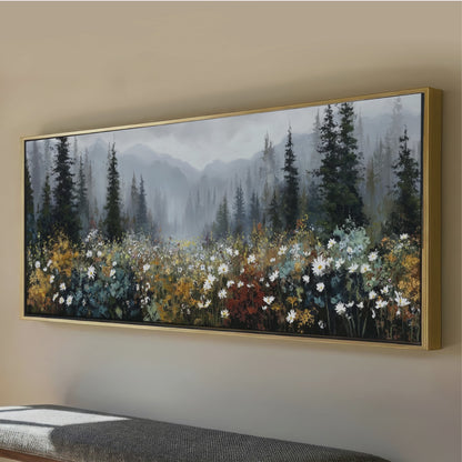 Fall Mountain Misty Forest Wildflower Meadow Art