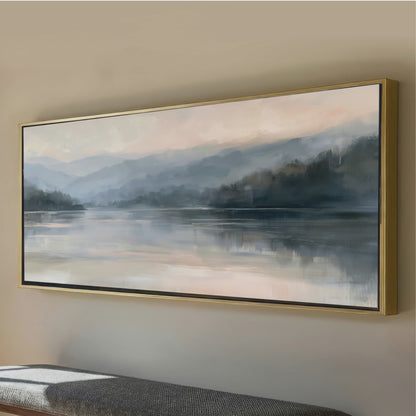 Abstract Foggy Lake and Mountains Art Panorama