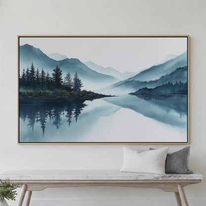 Blue Mountain Forest Lake Landscape Art