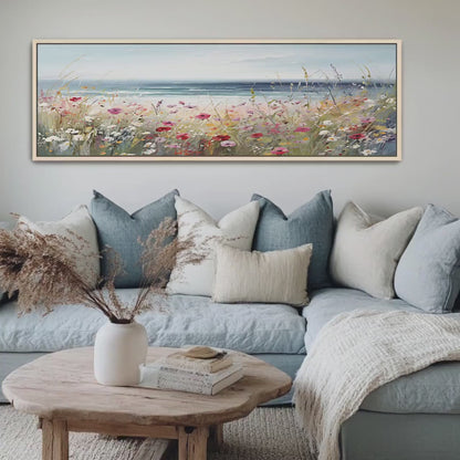 Coastal Wildflowers Panoramic Seascape Art